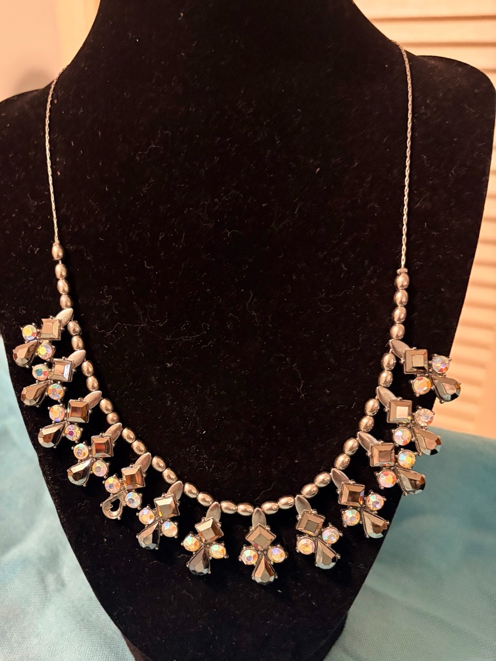 Silver-Tone Crystal Statement Necklace - Iridescent Accents